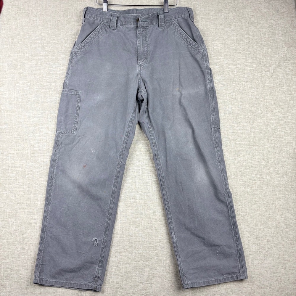 Carhartt B151 FAT Original Dungaree Fit Gray Canvas Work Pants Mens 34x30